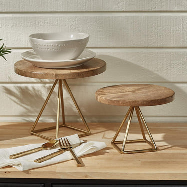Wood/Gold Triangle Serving Stand Short - Park Designs - The Fox Decor